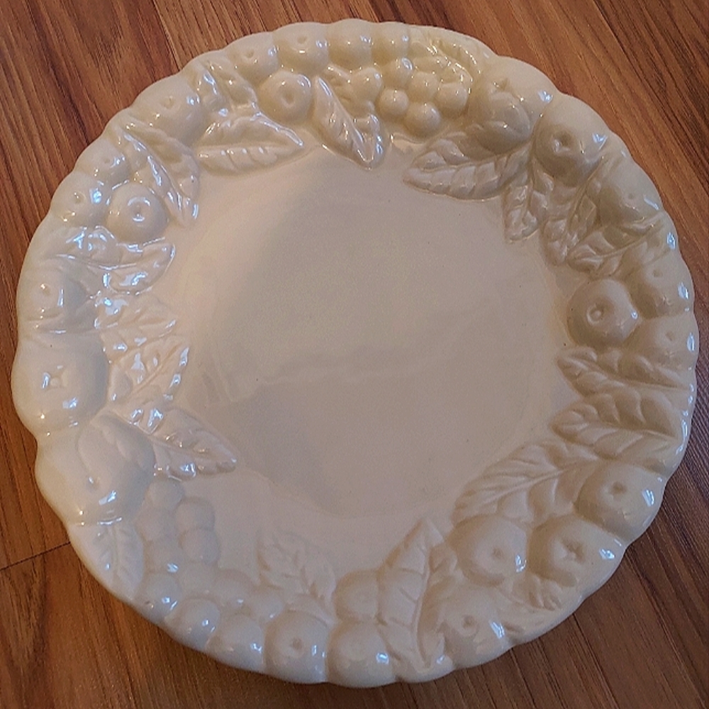 Claire Burke Pottery Raised Fruit Design Cream Yellow Bowl Serving Dish 10.25"